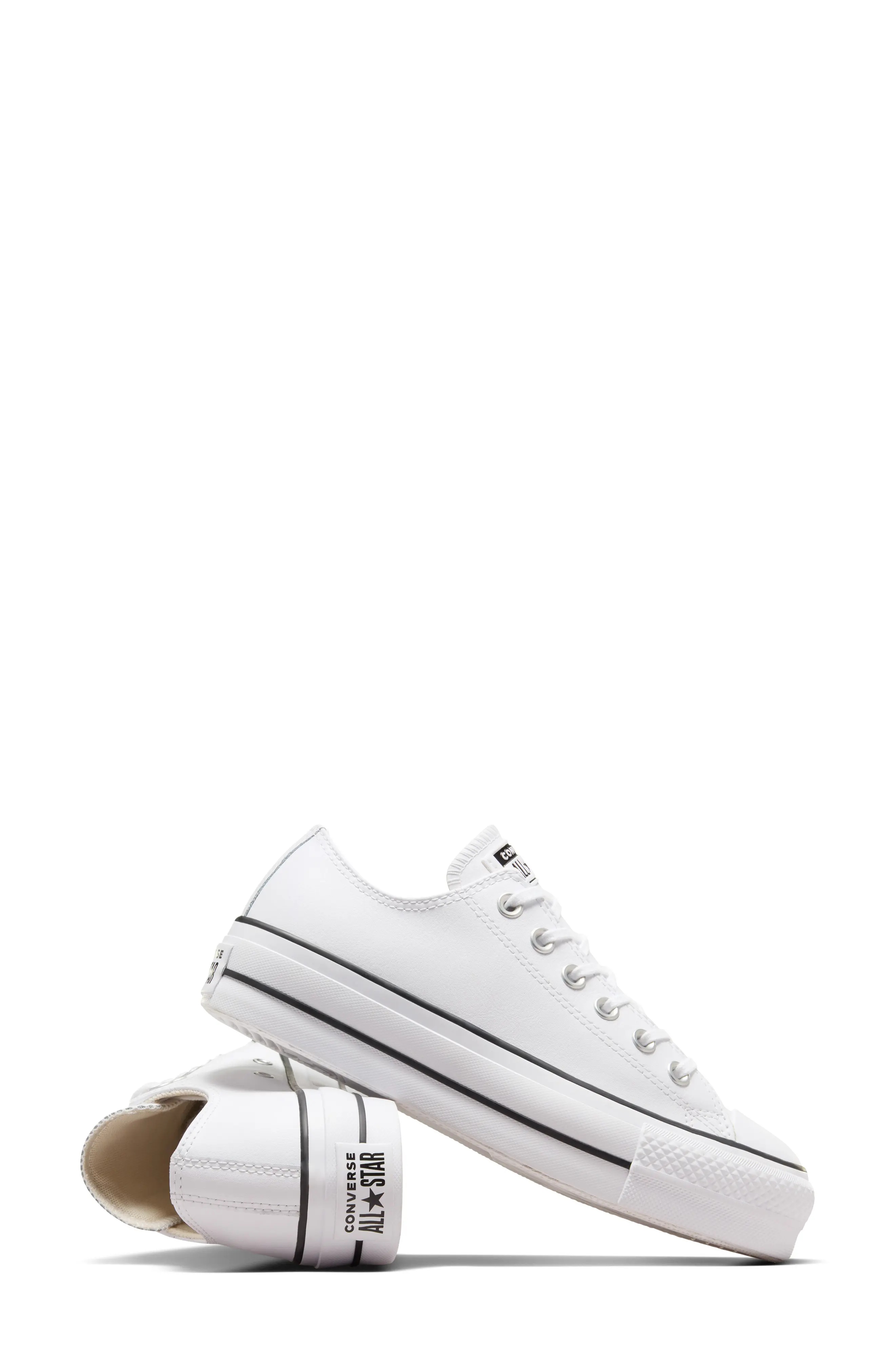 Chuck Taylor All Star Lift Low Top Leather Sneaker in White/Black/White - 8