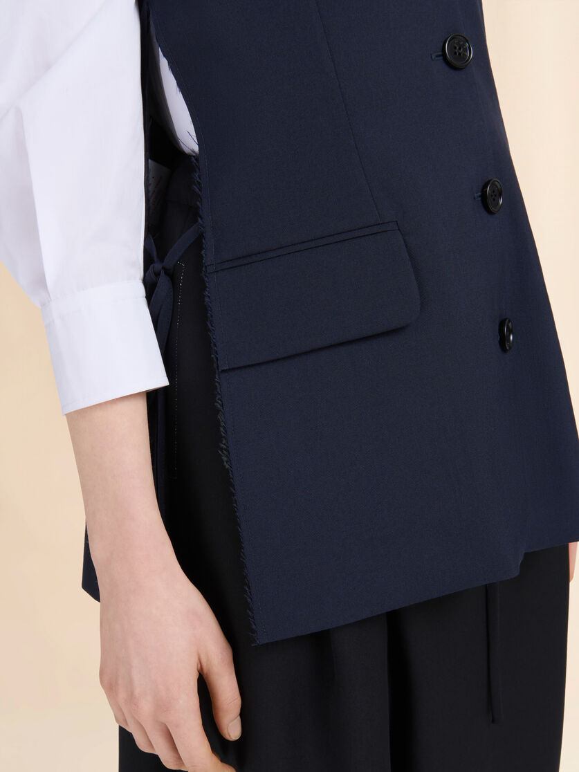 DEEP BLUE WOOL WAISTCOAT WITH SIDE SLITS - 5