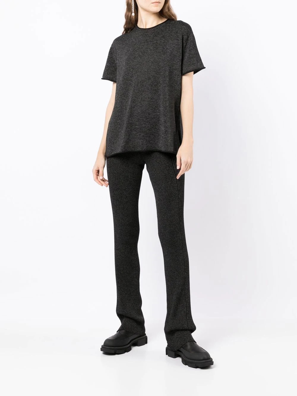 marl-knit ribbed flared trousers - 2