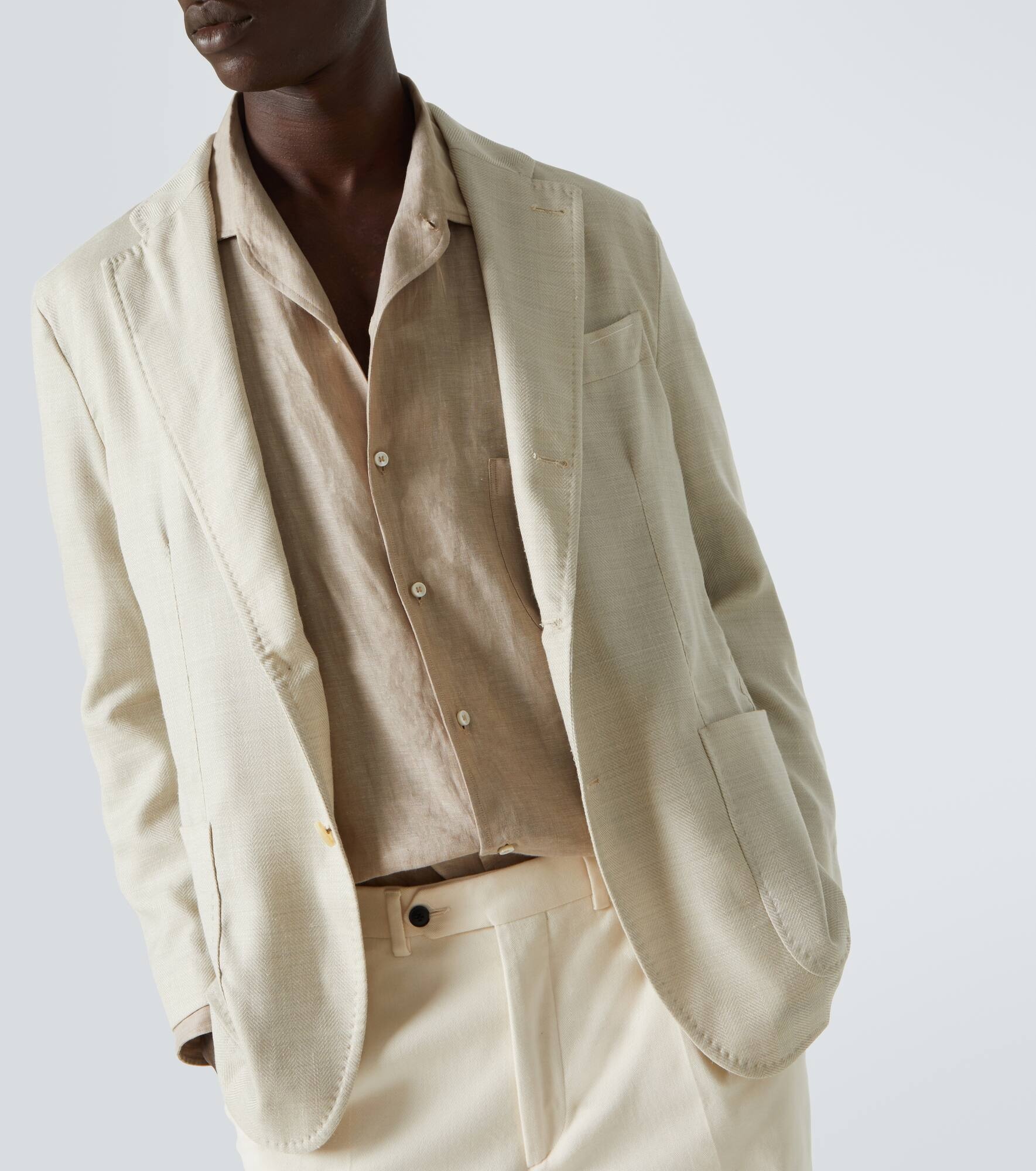 Herringbone wool, silk, and linen blazer - 5