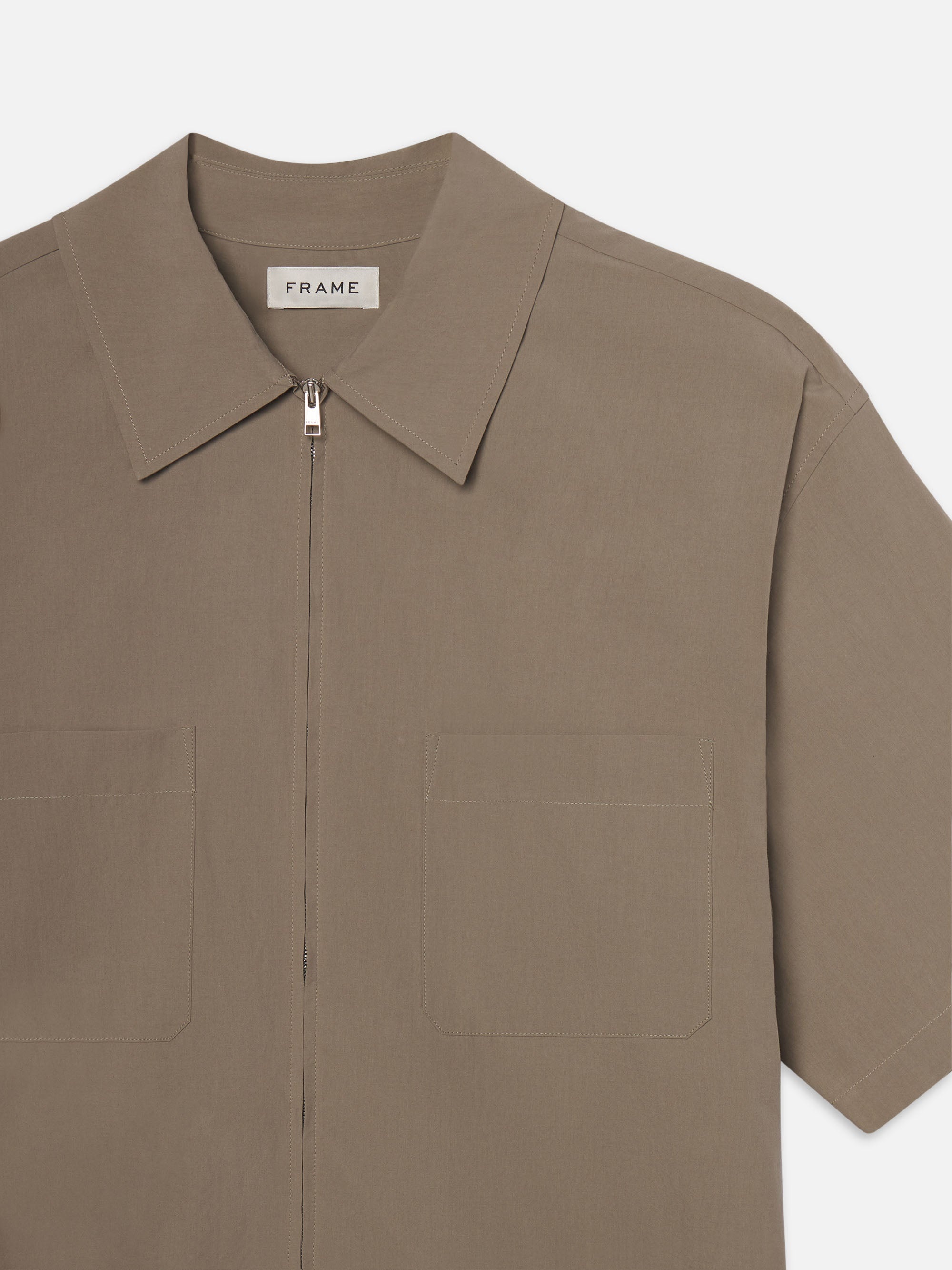 Light Poplin Zip Shirt in Smoky Mocha - 2