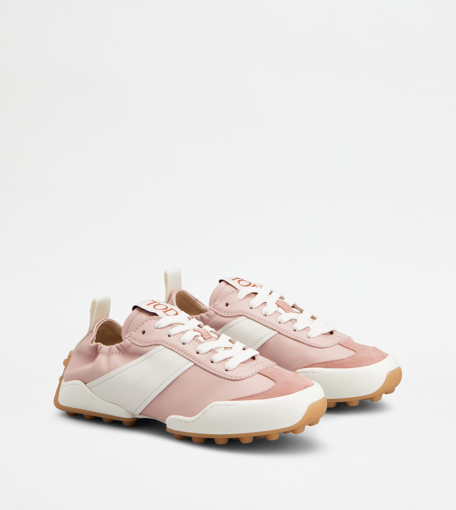 SNEAKERS IN LEATHER - WHITE, PINK - 3