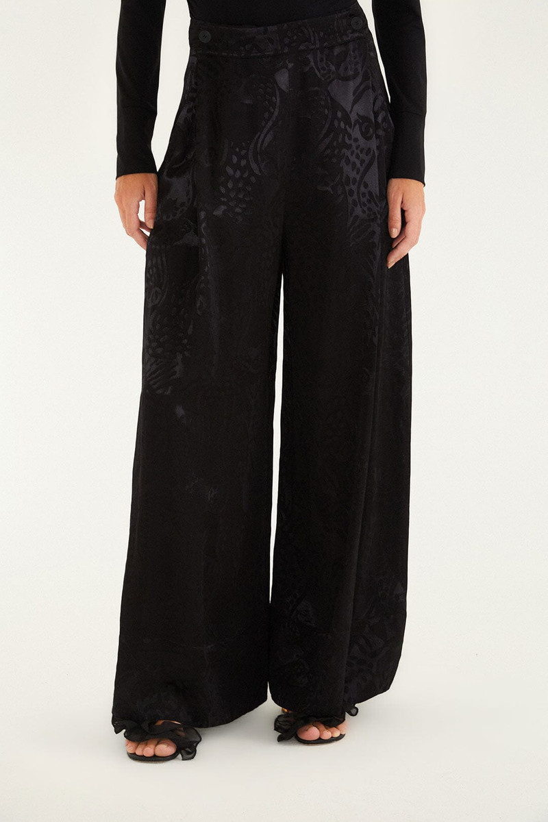 FARM RIO Black Leopard Wide-Leg Jacquard Pants outlook