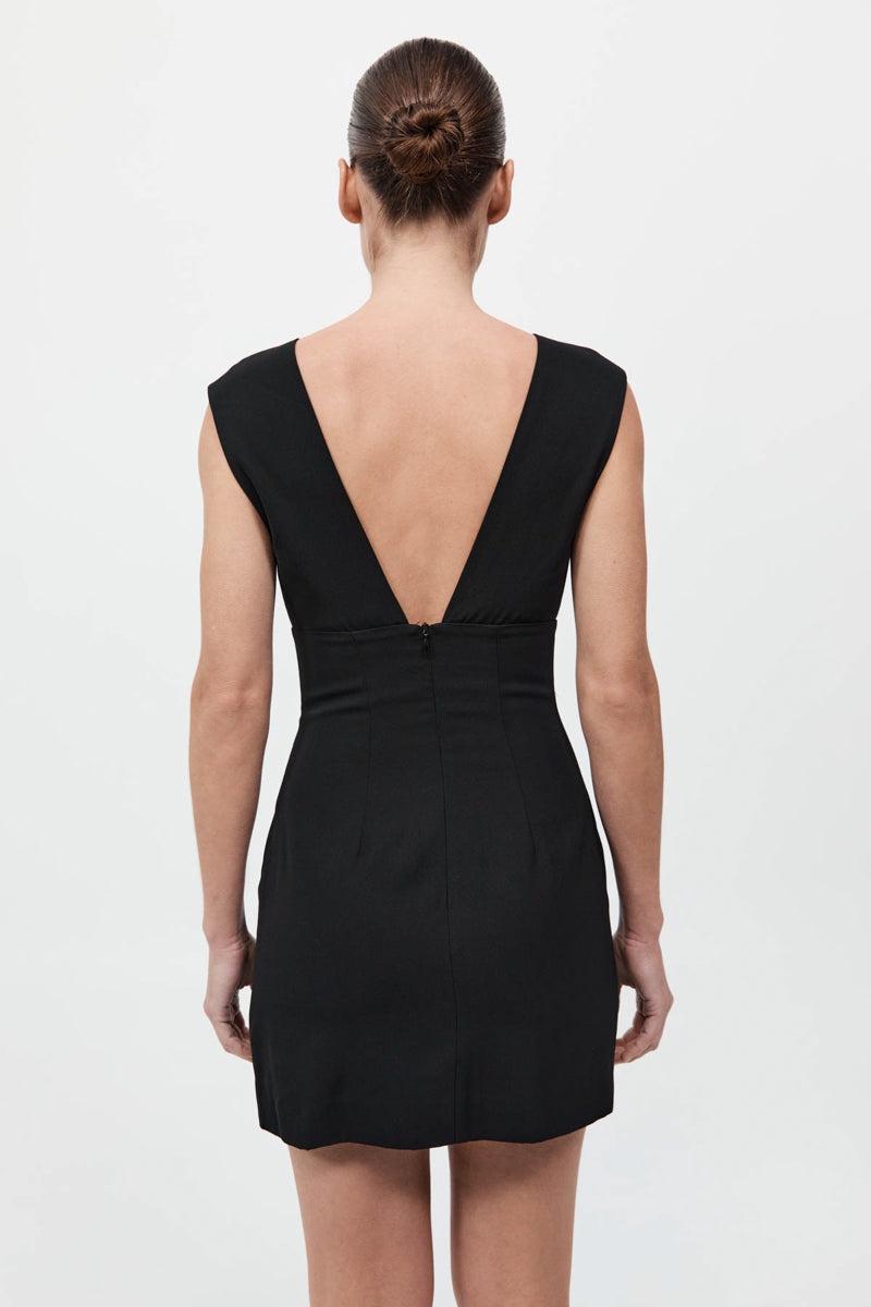 Plunge Mini Dress - Black - 7