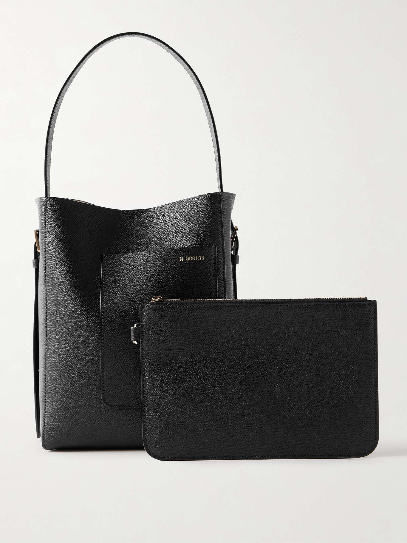 Valextra Small textured-leather bucket bag Black | REVERSIBLE