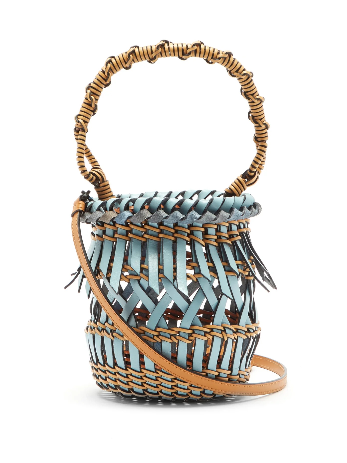 Fringes small woven-leather bucket bag - 1