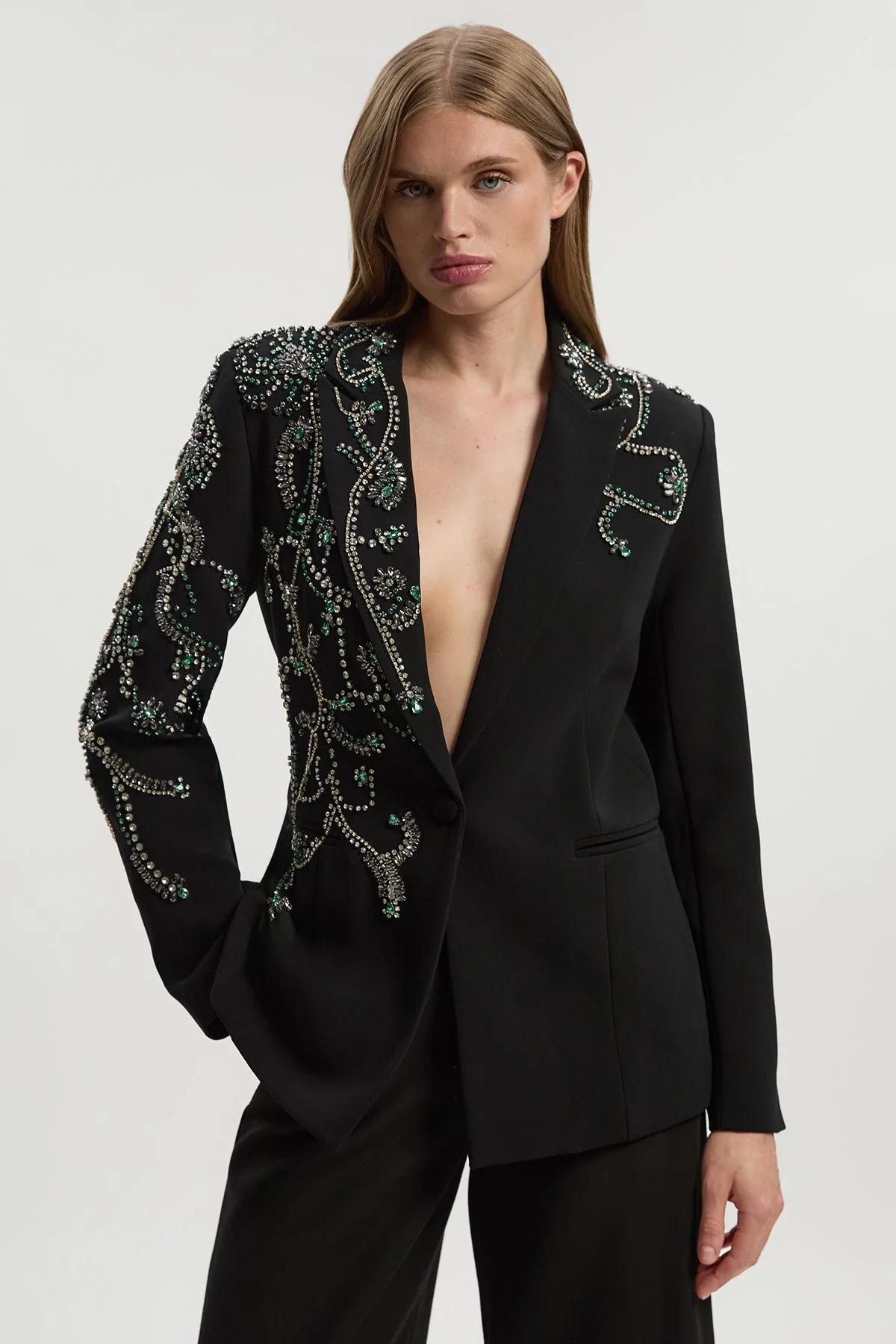 Crystal Embellished Tailored Single Breasted Blazer - 1