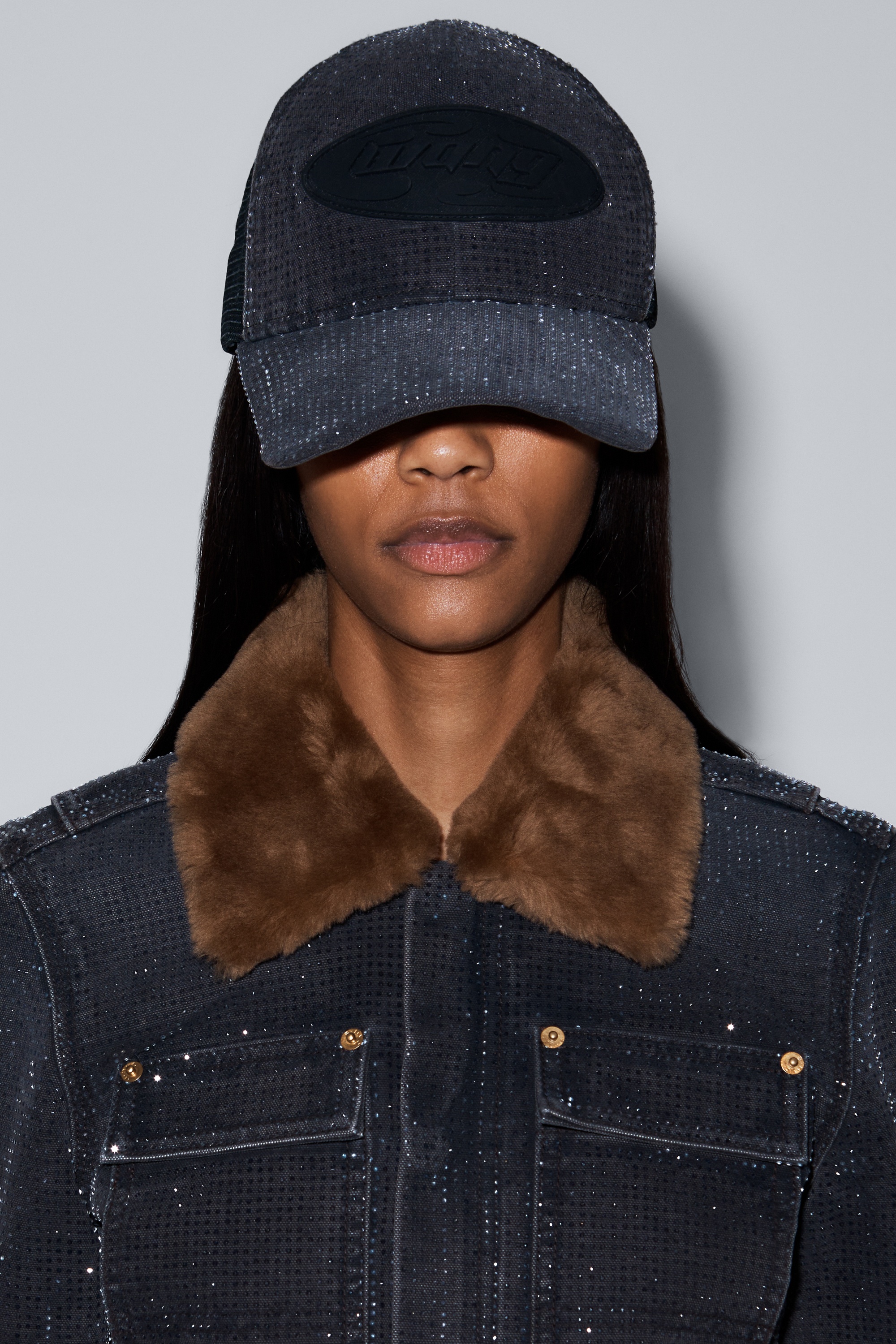 crystal hotfix shrunken workwear jacket in cotton - 5