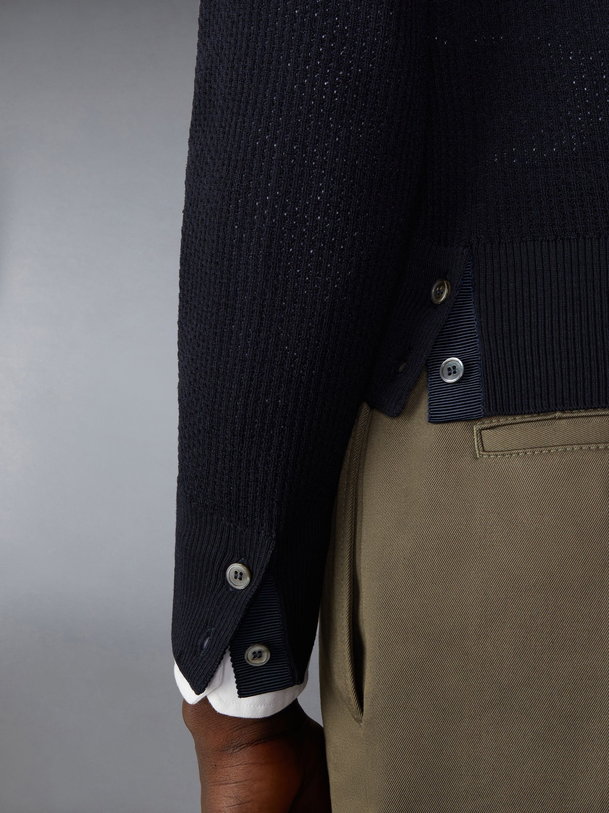 Wool Crepe 4-Bar Relaxed Fit Cardigan - 5