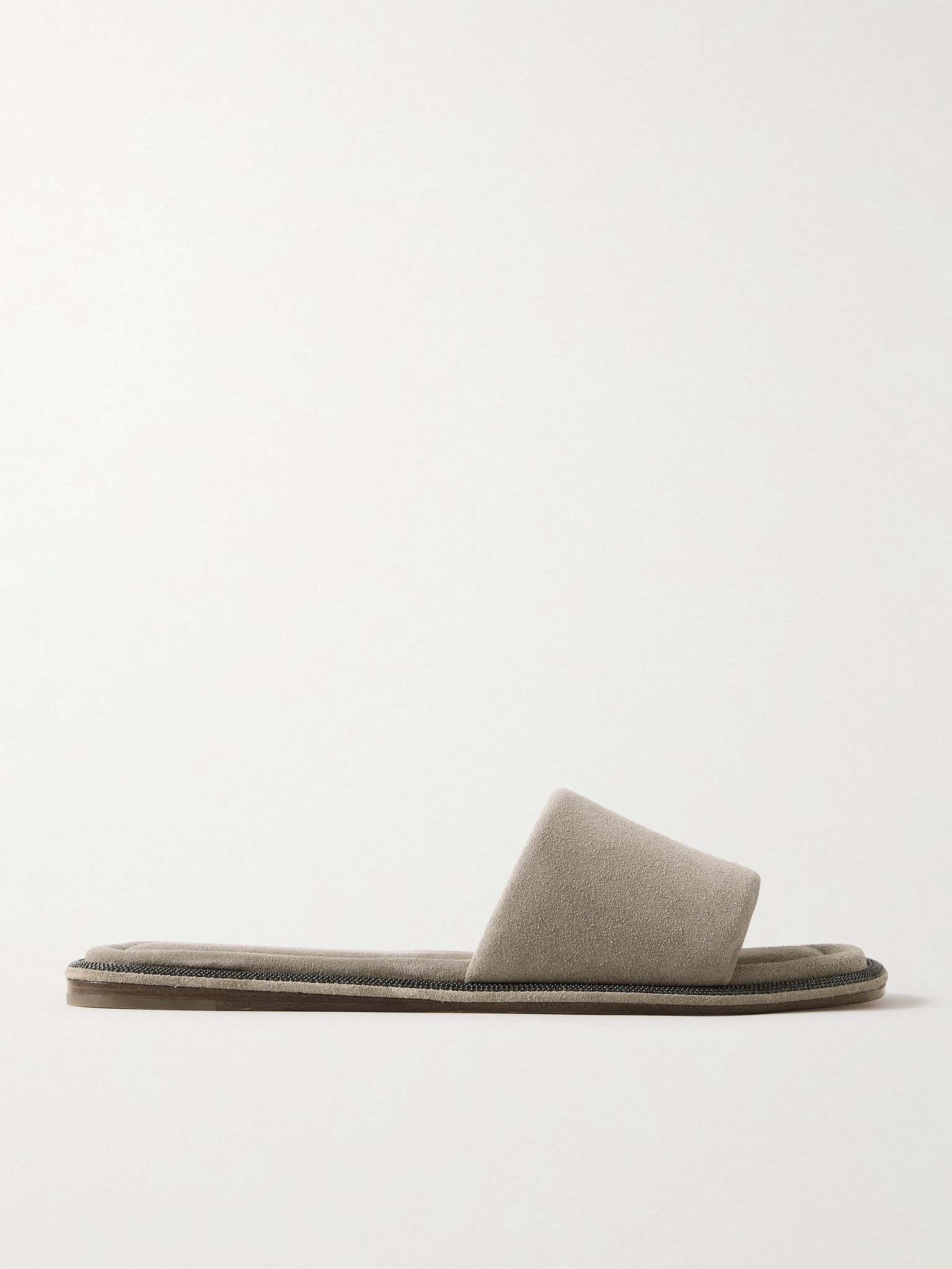 Bead-embellished suede slides Taupe - 1
