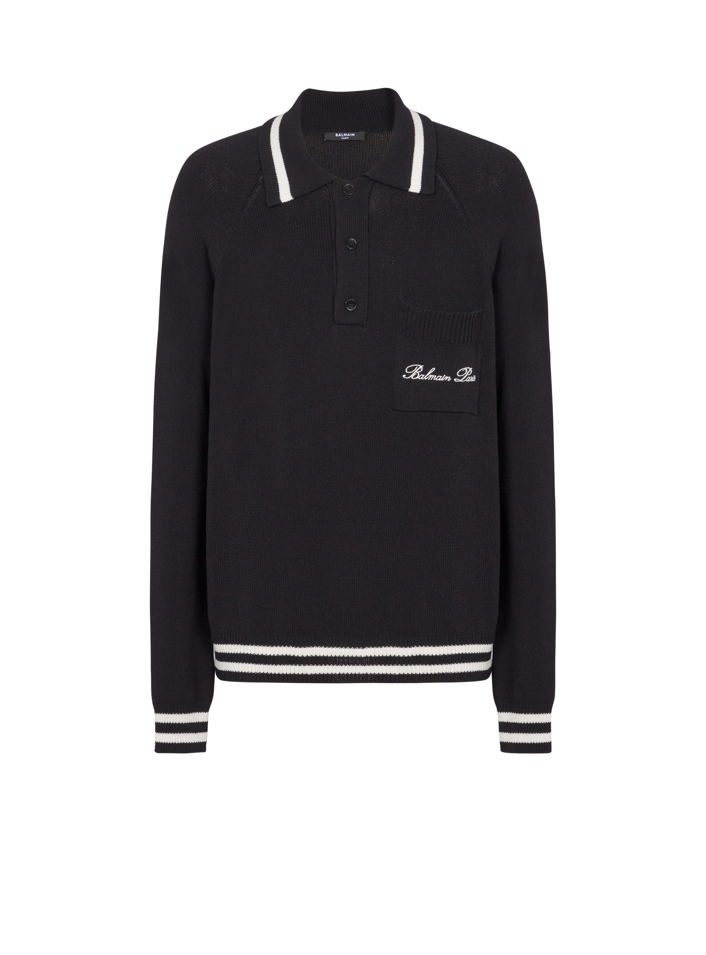 Long-sleeved wool polo shirt with Balmain Signature embroidery - 1