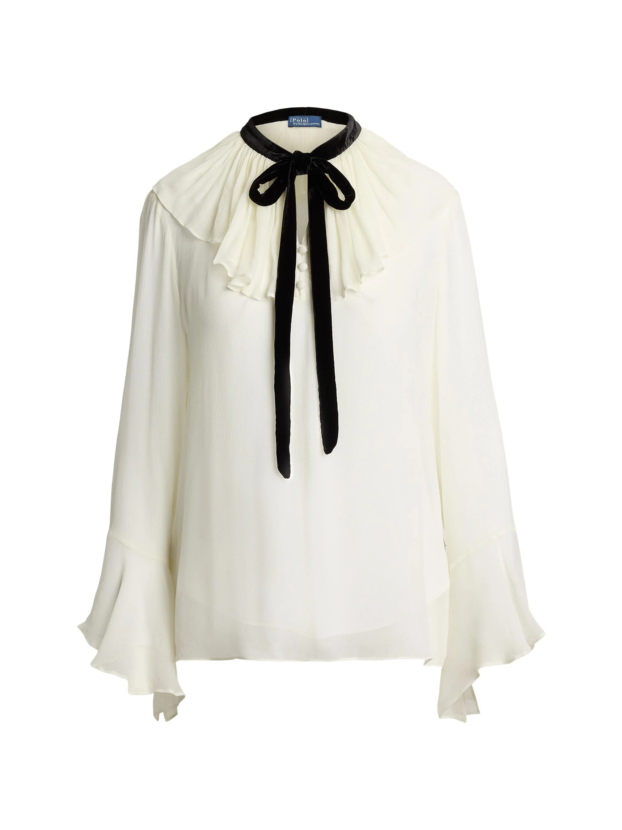 Women's Crinkled Georgette Tieneck Blouse - Warm White - 1