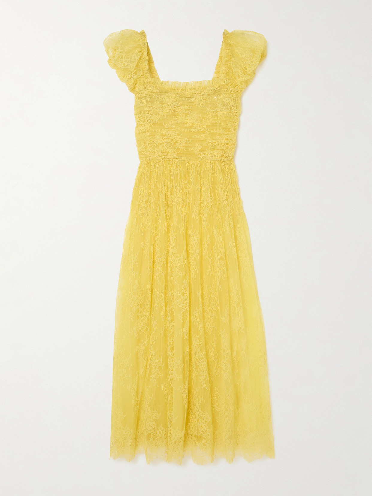 Pamelina Ruffled Shirred Lace Midi Dress - 1
