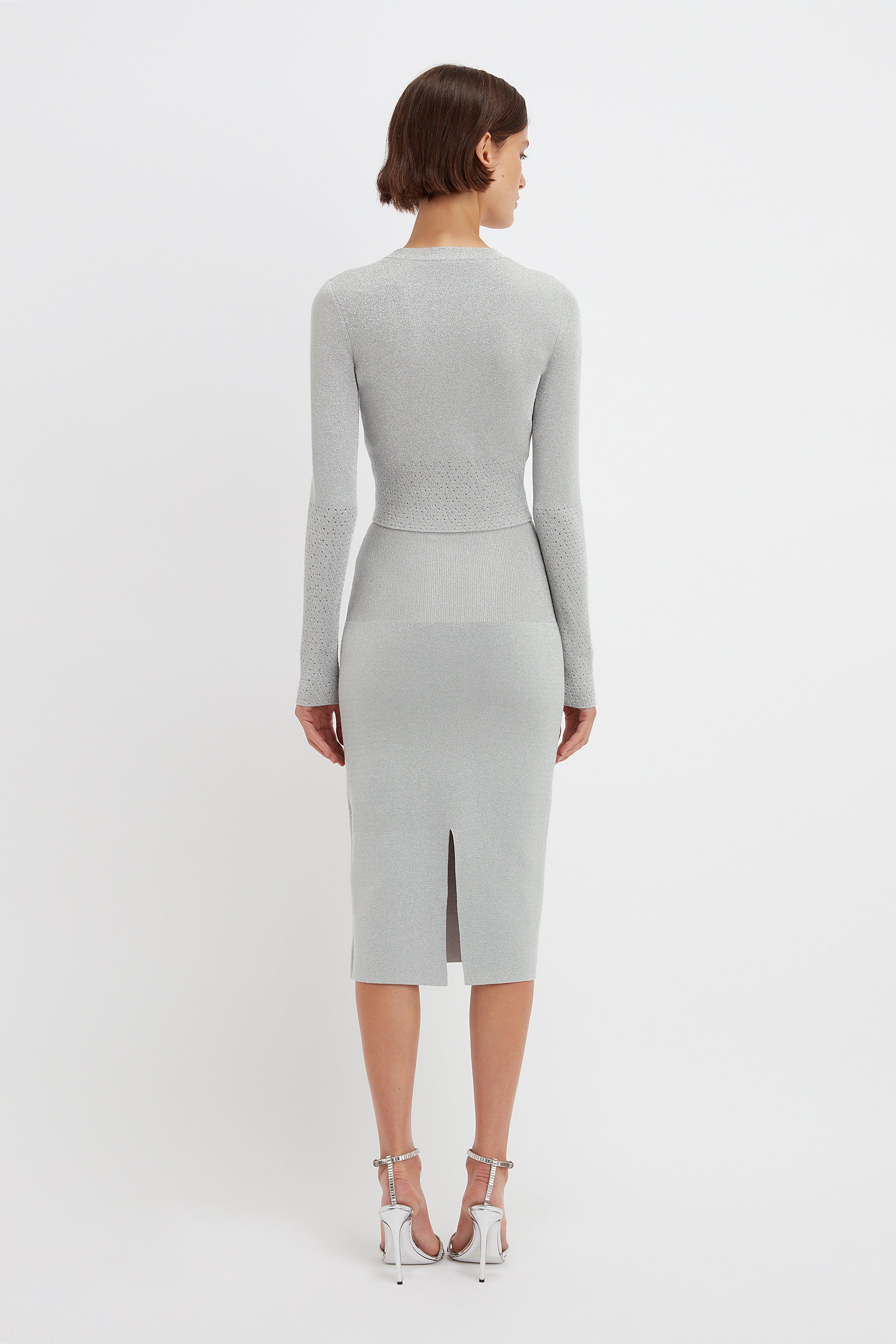 VB Body Cropped Fitted Cardigan in Silver - 4