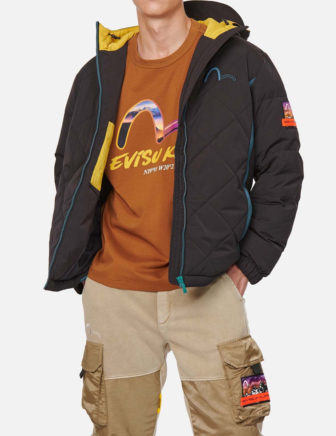 Contrast Webbing Strap Quilted Down Jacket - 3