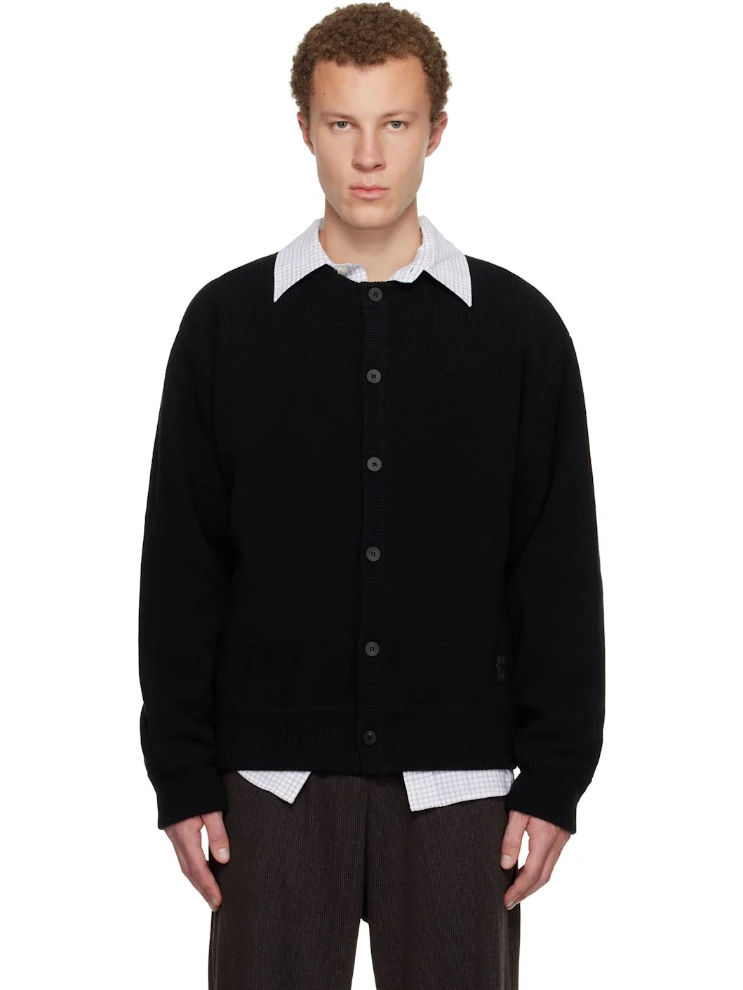 Black Henley Neck Cardigan - 1
