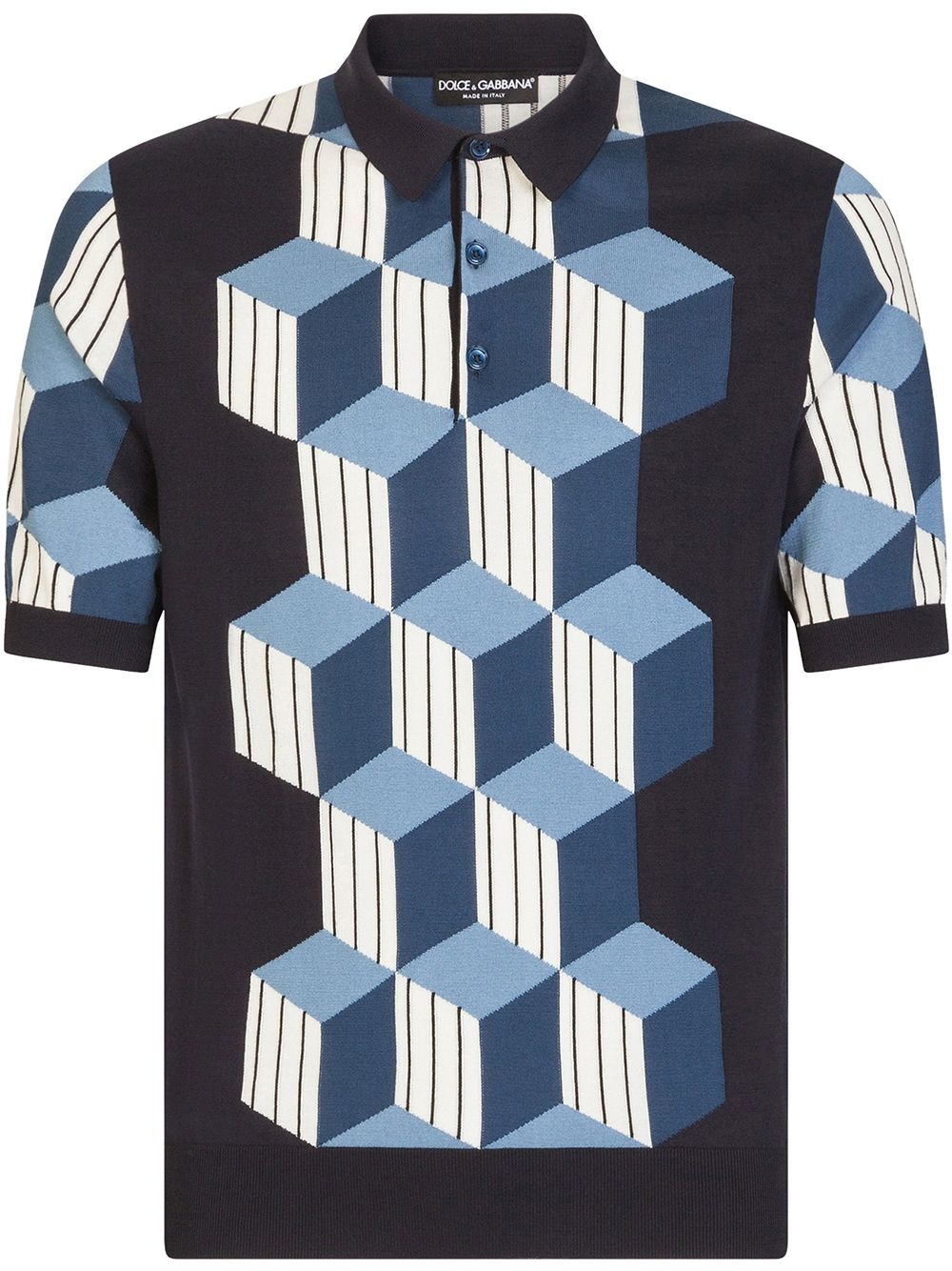 geometric-pattern short-sleeve polo shirt - 1