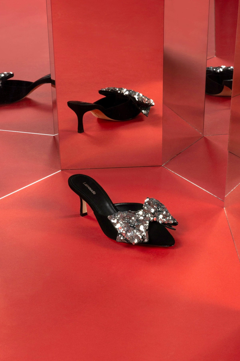 Larroudé Mini Elle Pump In Black Suede and Silver Sequins outlook