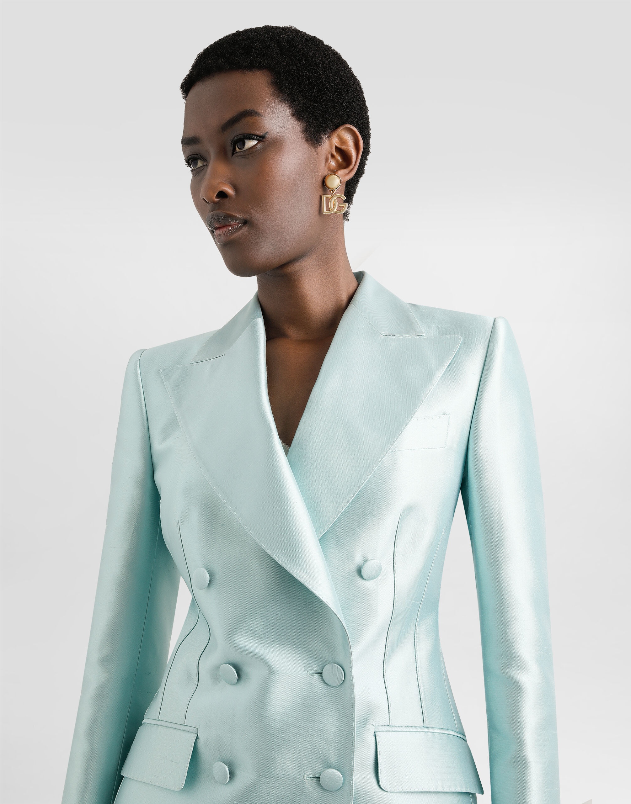 Double-breasted jacket in shantung silk - 4