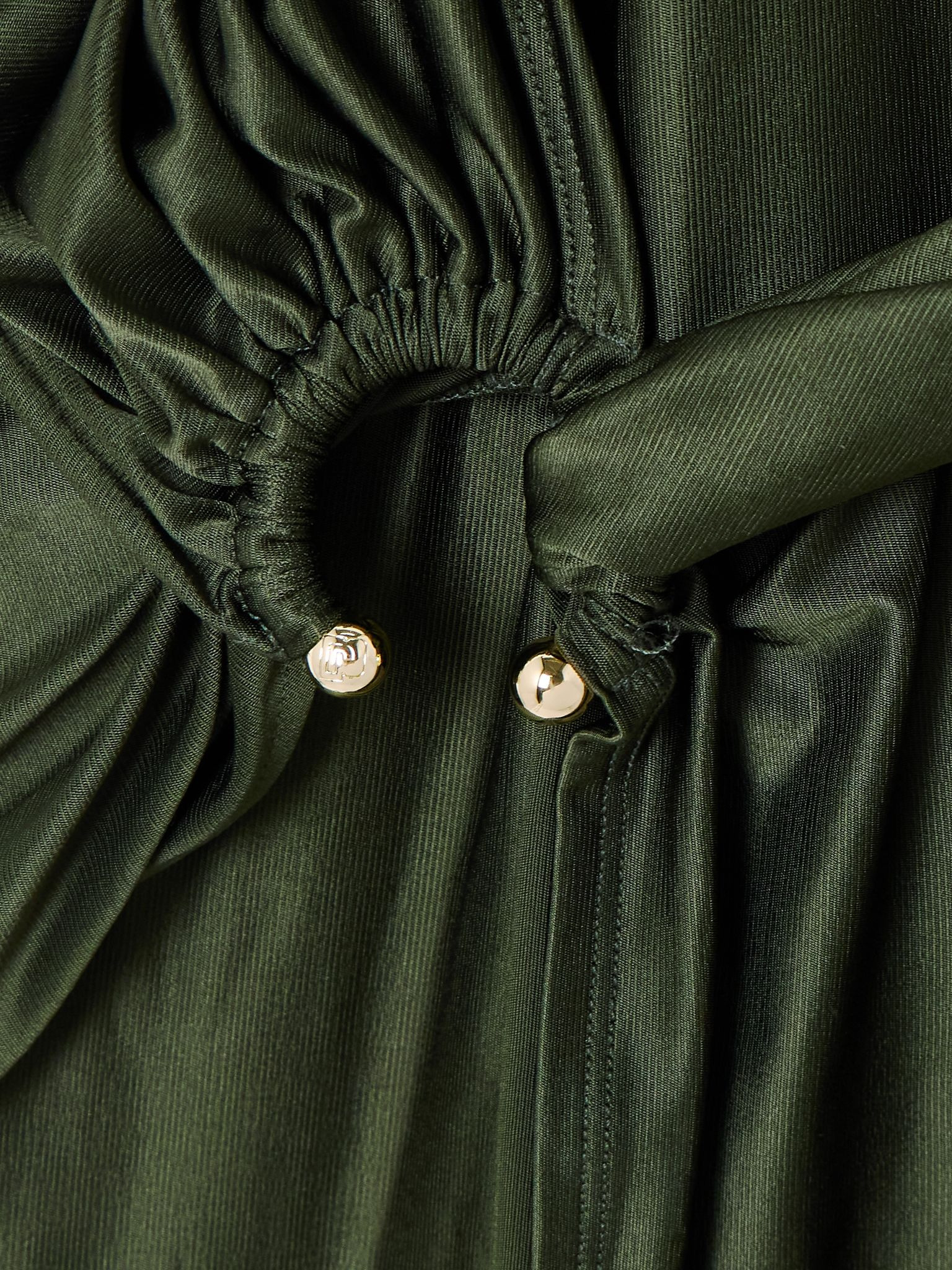 Asymmetric embellished draped satin-jersey dress Army green - 4