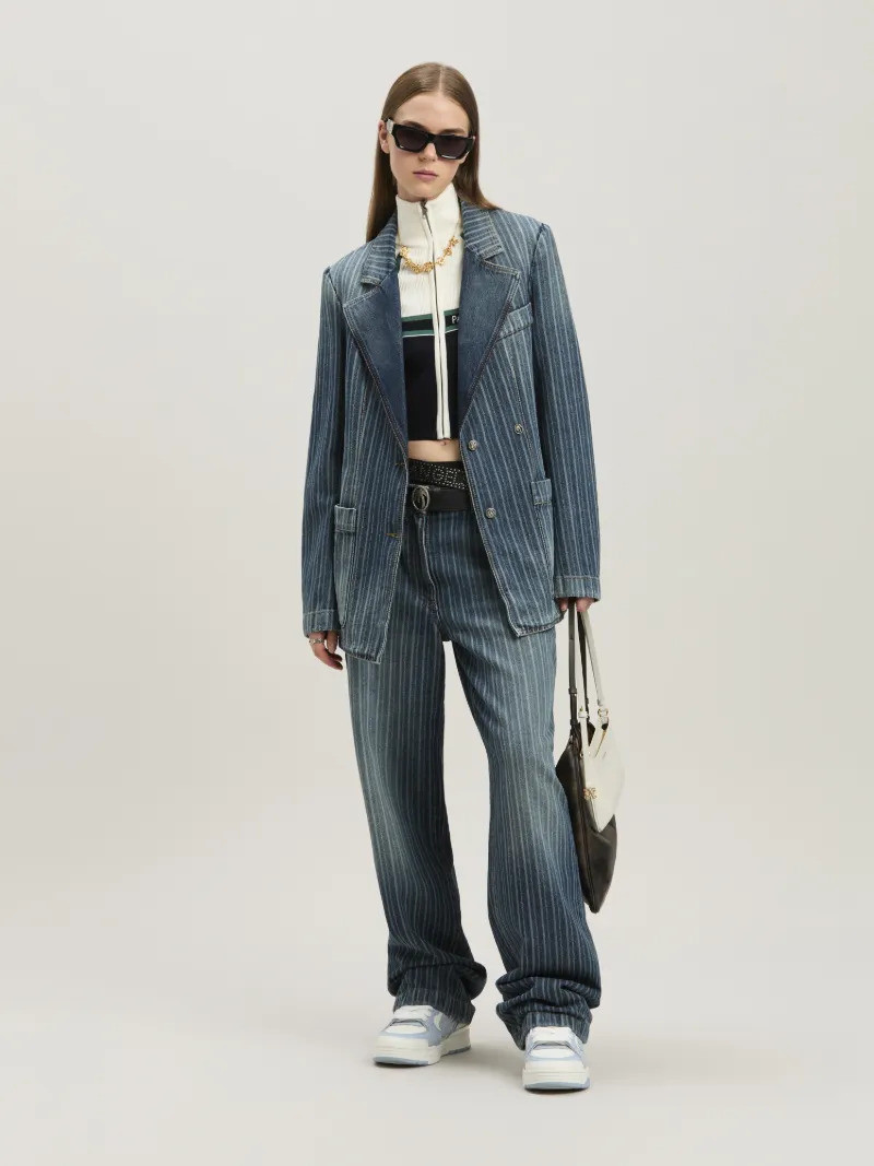 Palm Angels Laser pinstriped denim blazer outlook
