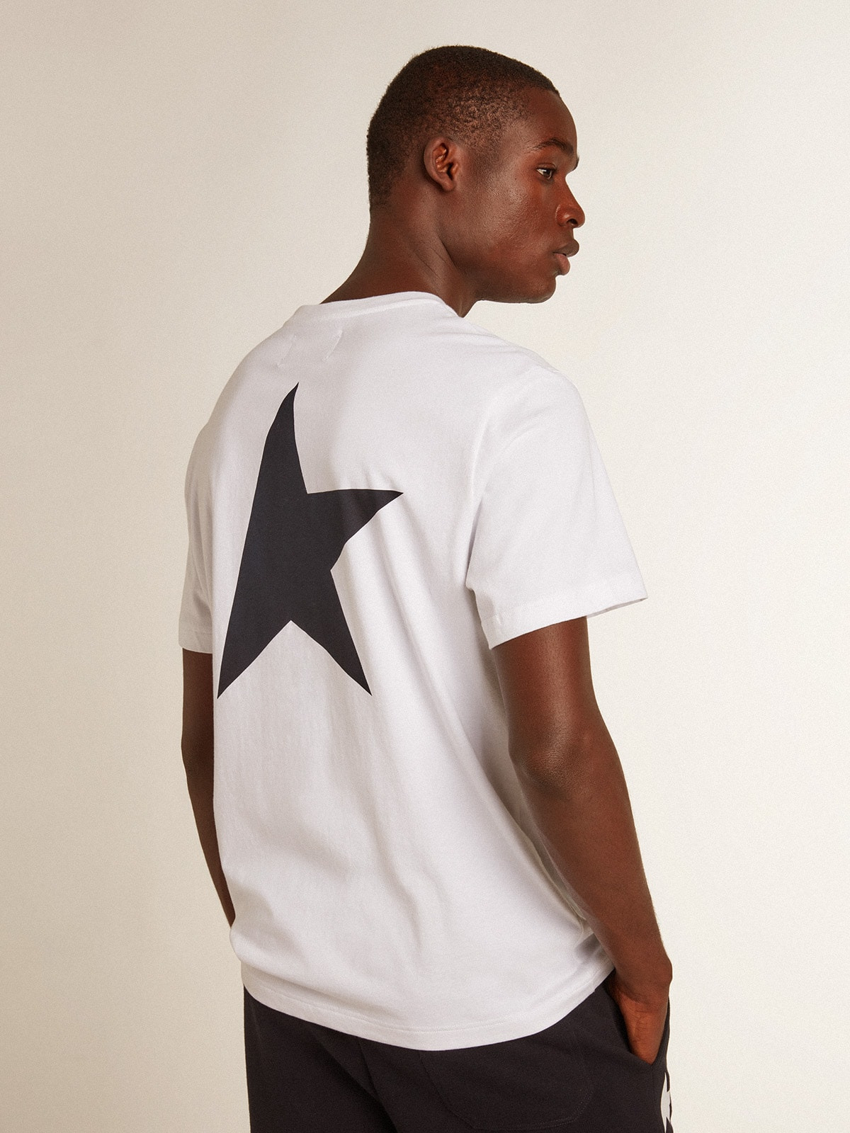 Men’s white T-shirt with dark blue star on the back - 4