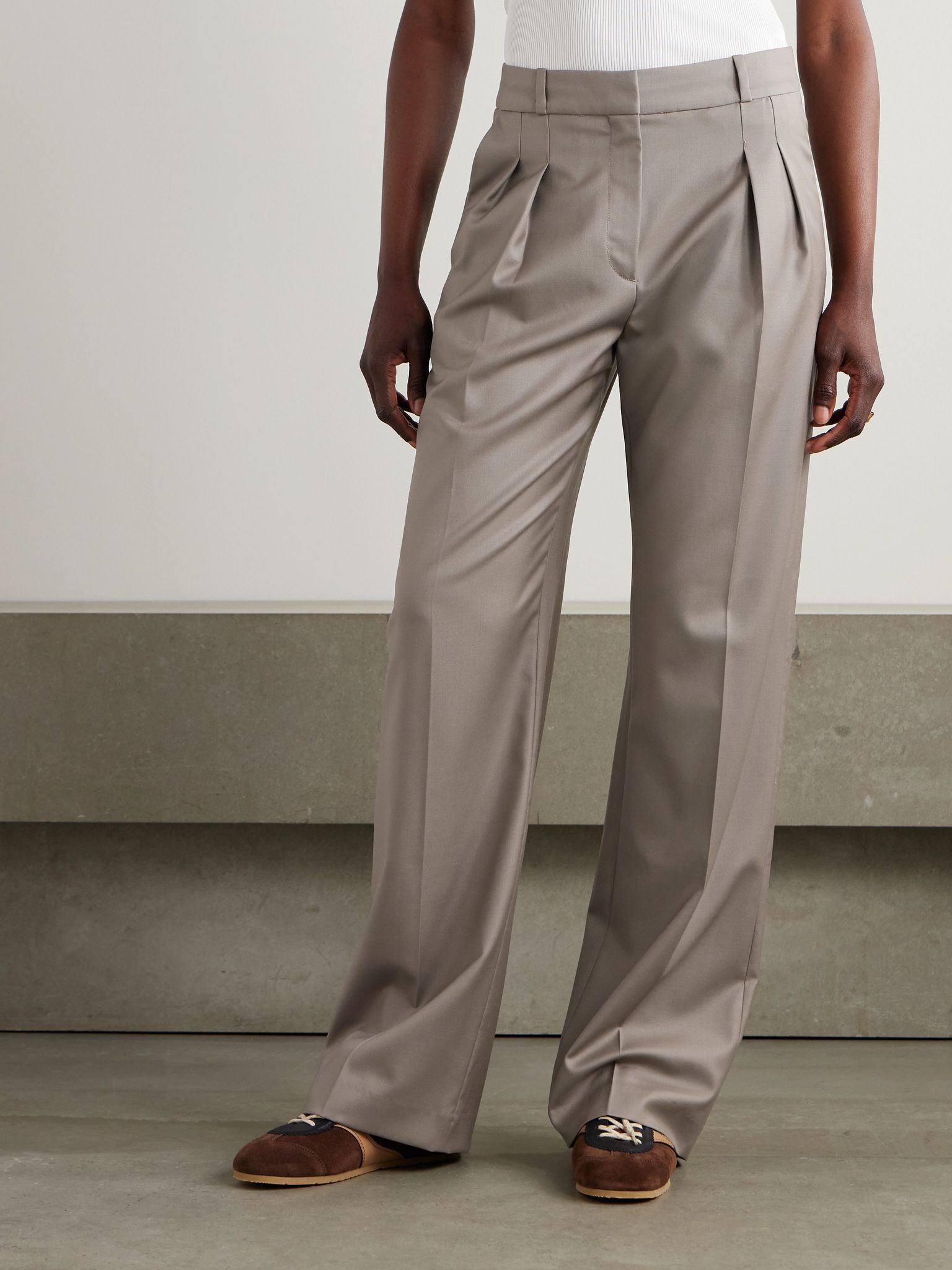 Sbiru pleated wool-twill straight-leg pants Beige - 3