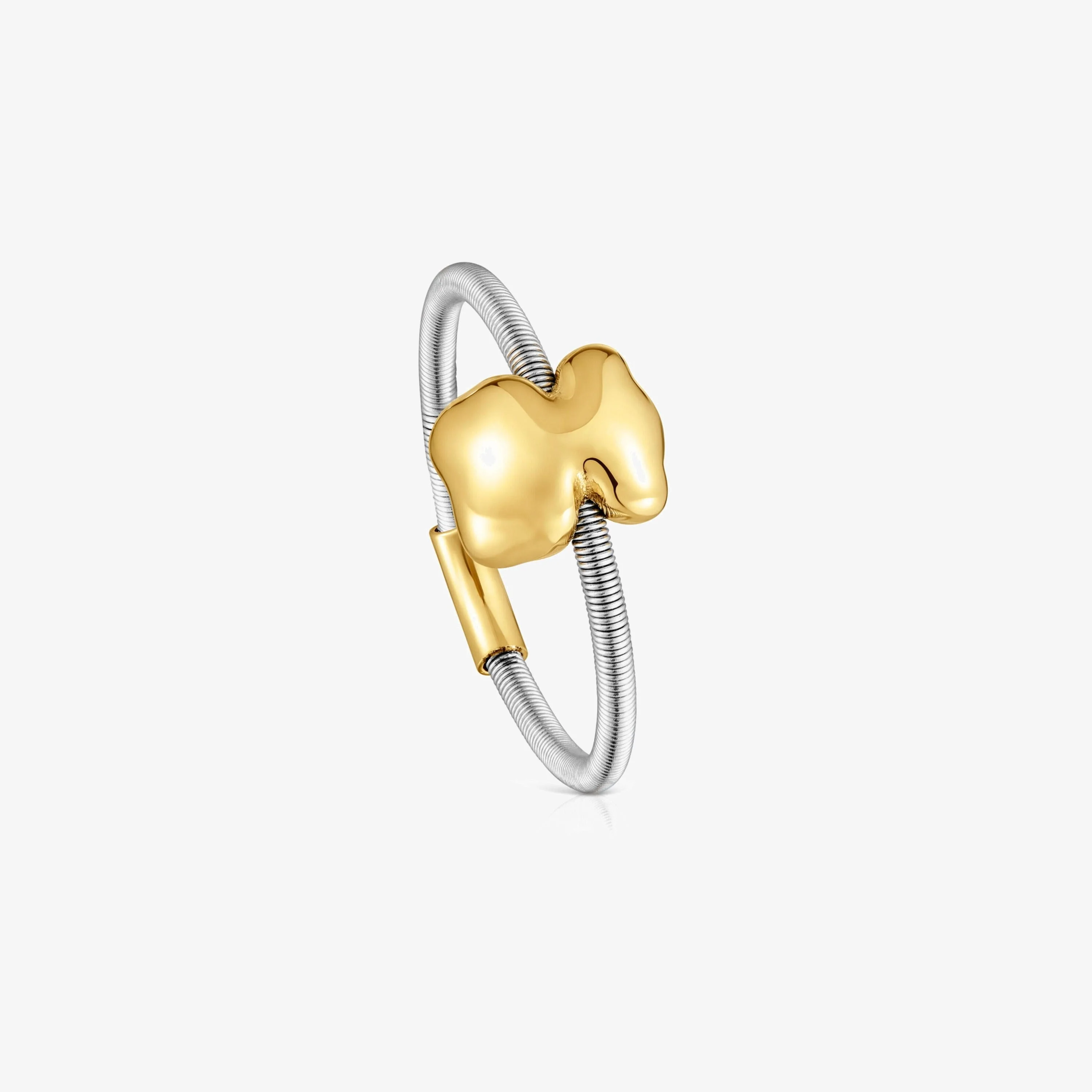 Mesh Tube small 18K solid gold and steel bear Ring - 1