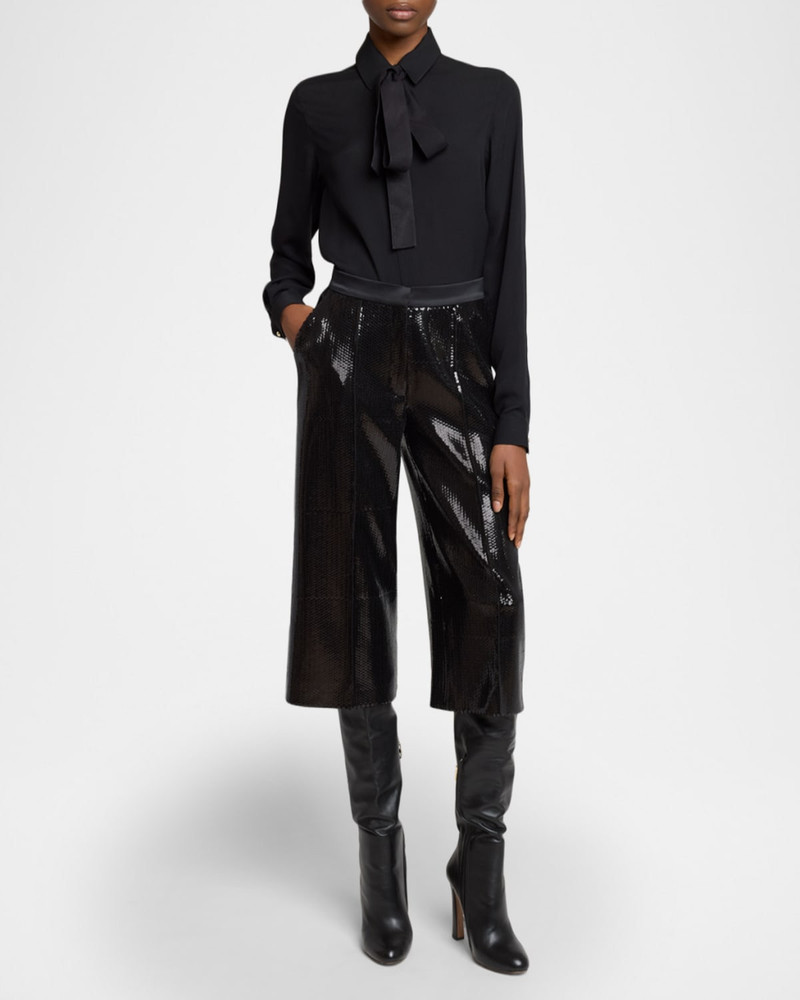 ELIE SAAB Sequined Satin Wide-Leg Crop Tuxedo Pants outlook
