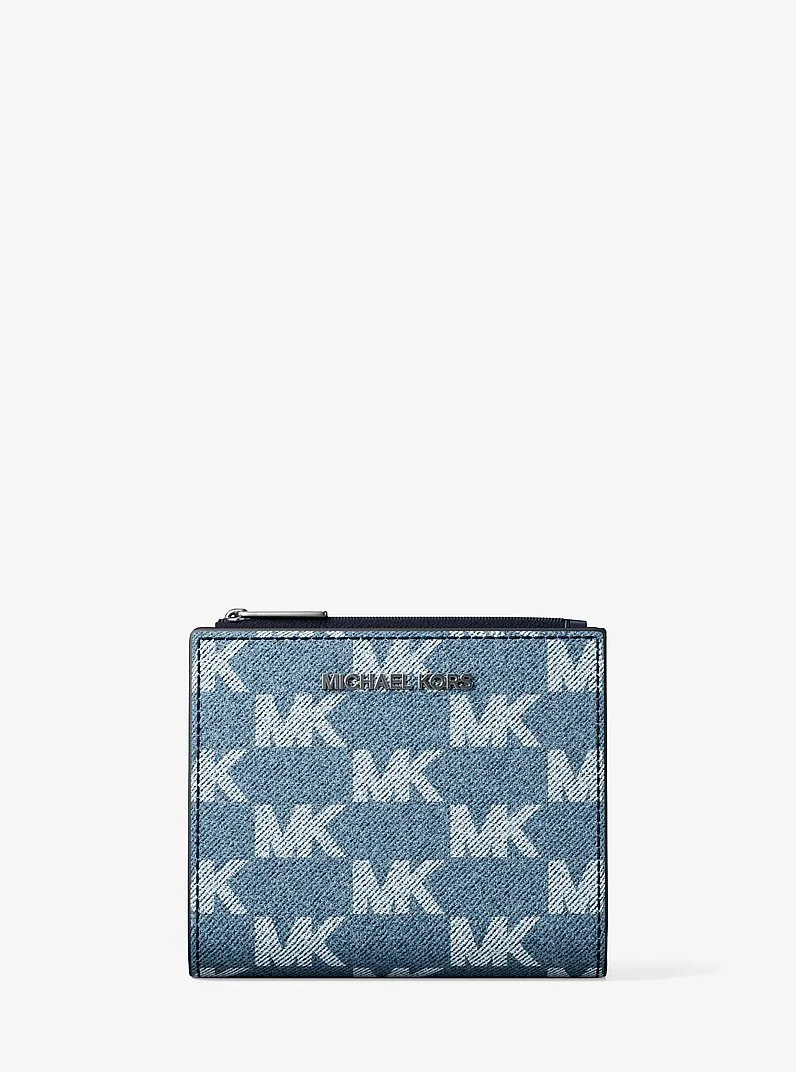 Cooper Medium Logo Jacquard Denim Zip Wallet - 1