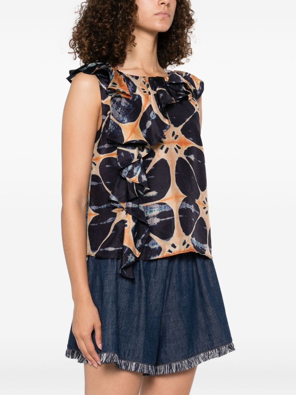 floral-print silk blouse - 3