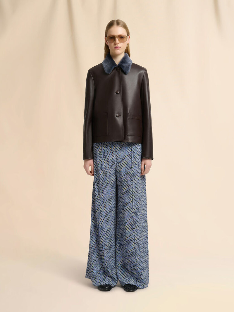 Marni BROWN NAPPA BABY JACKET WITH SHEARLING TRIMS outlook