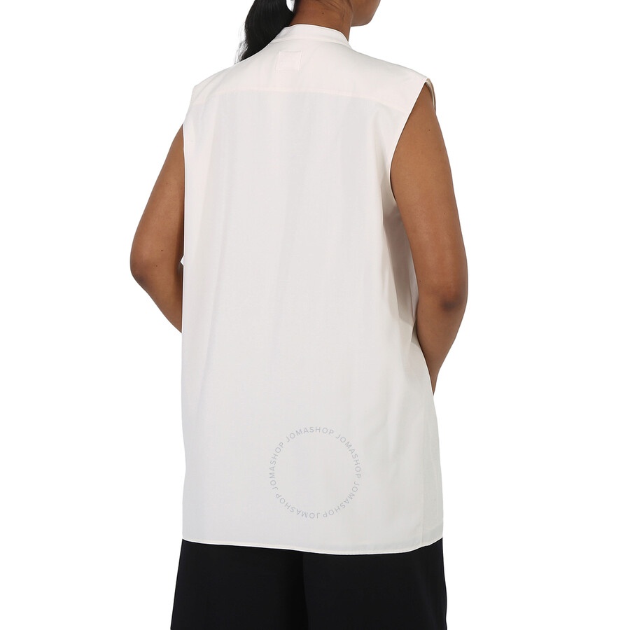 Burberry Neutral White Suziesl Crepe De Chine Logo Detail Sleeveless Silk Shirt - 6