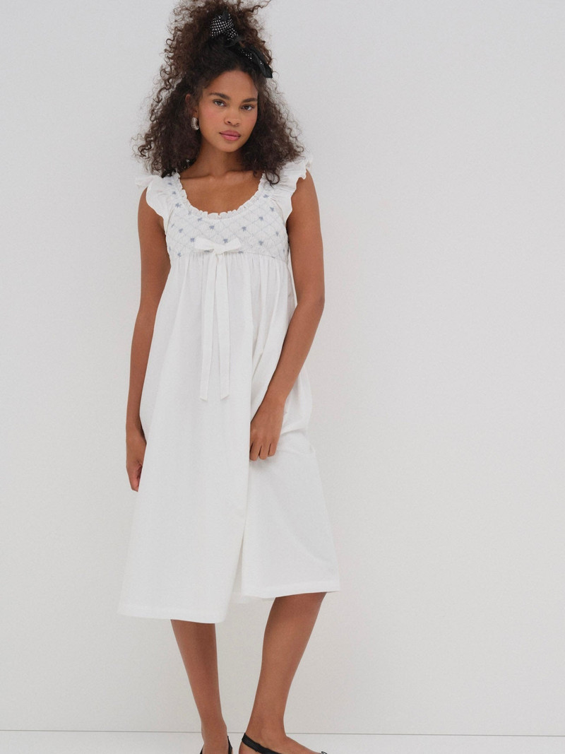 Birdie Bow Smocked Midi Slip Dress 7