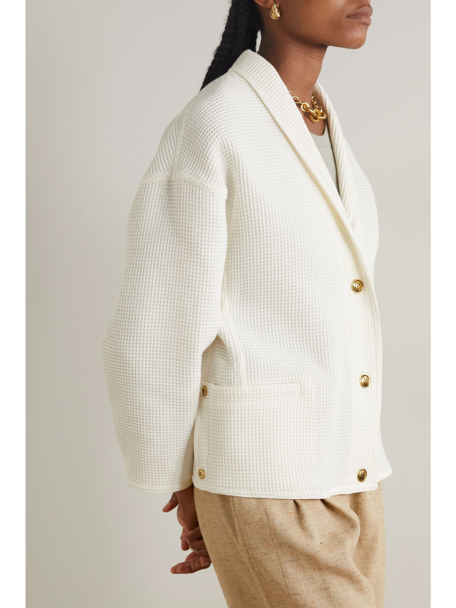 Shana waffle-knit cotton cardigan White - 3