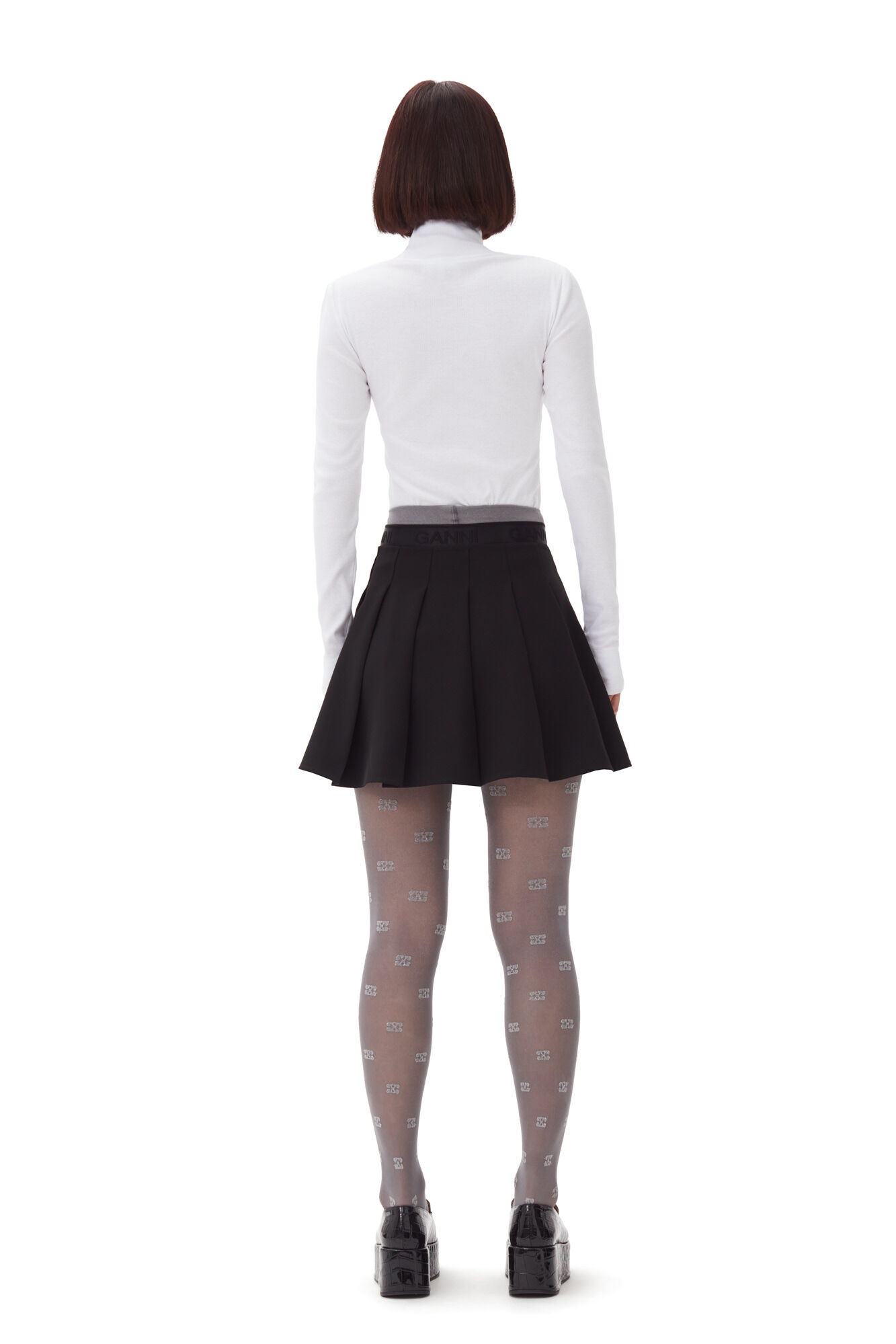 BLACK LIGHT TWILL PLEATED MINI SKIRT - 4