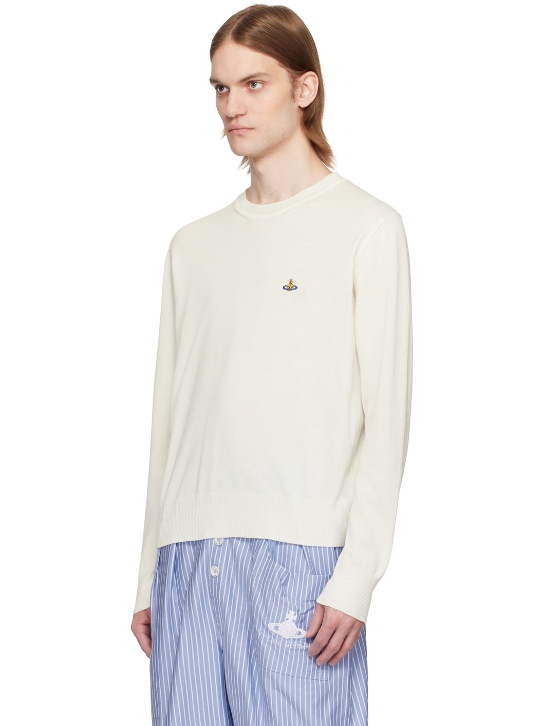 White Alex Round Neck Sweater - 4