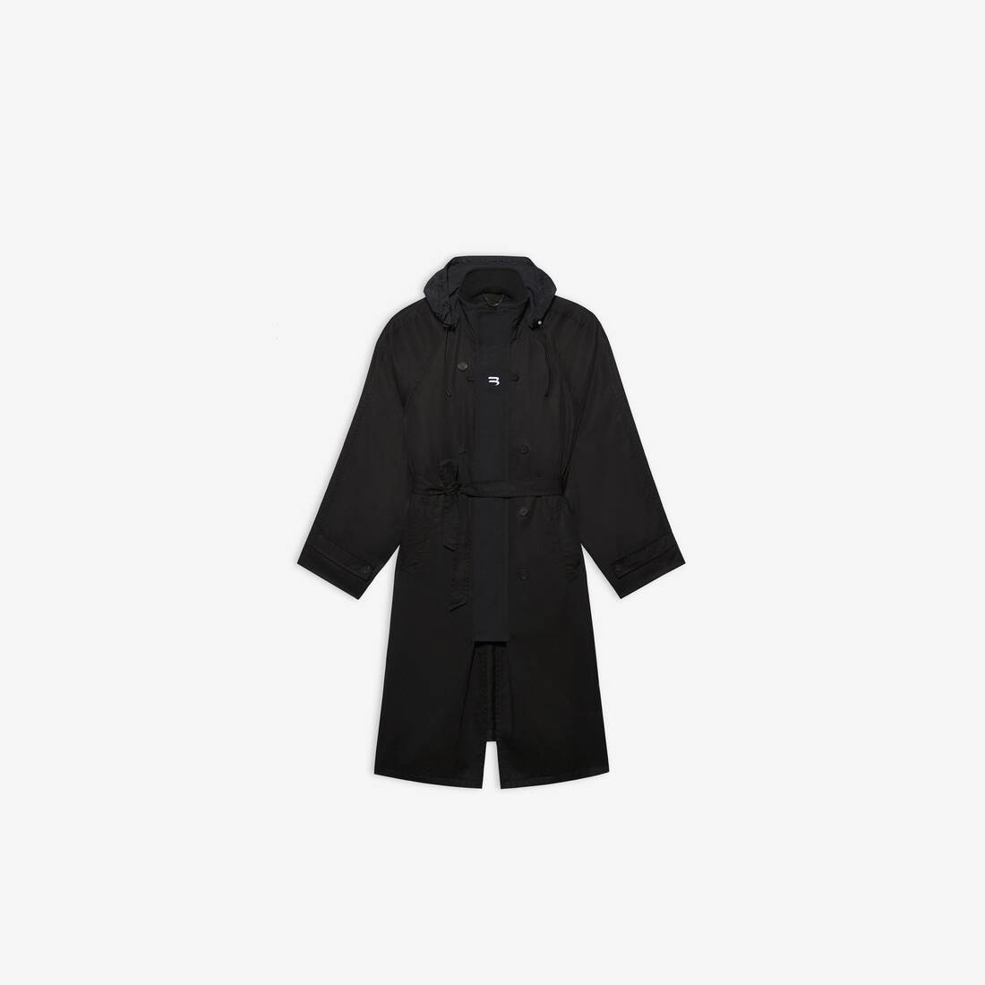 Hooded Trench-coat in Black - 1