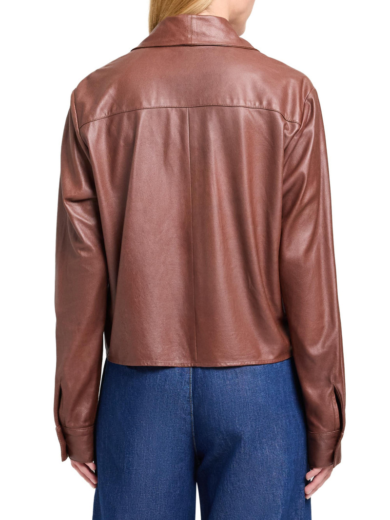 Women's Tieneck Leather Shirt - Cigar 5