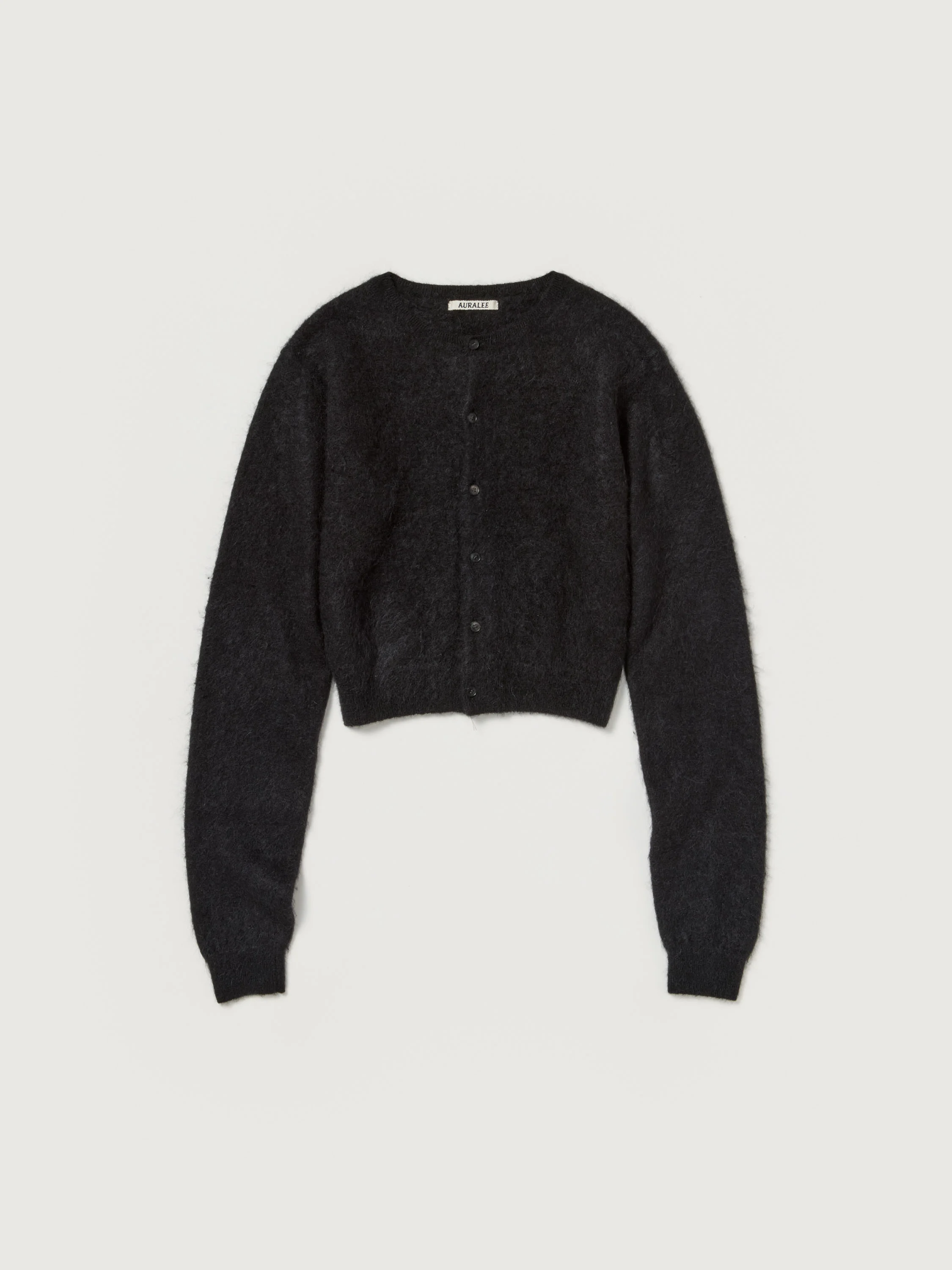 GARMENT-DYED BABY ALPACA FUR KNIT CREW-NECK CARDIGAN - 1