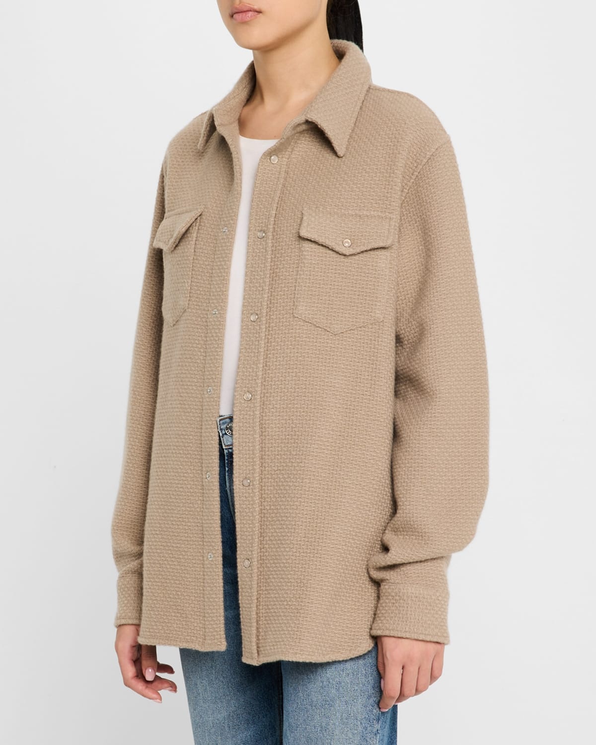 Smoke Waffle Cashmere Shirt Jacket - 4