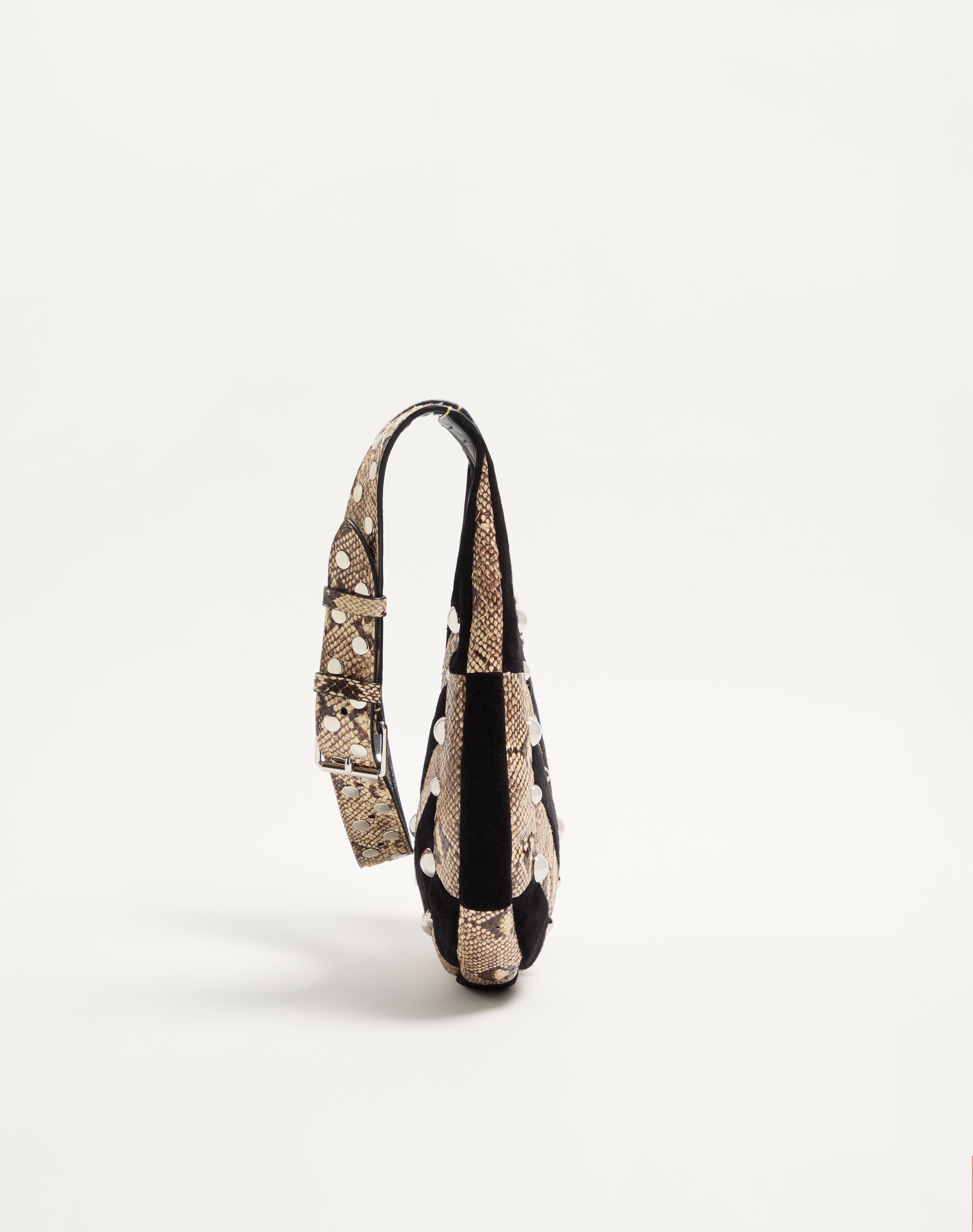 VALENTINO GARAVANI HOBOHO SMALL HOBO BAG IN PYTHON AND CHEVRON-PATTERNED SUEDE WITH STUDS - 3