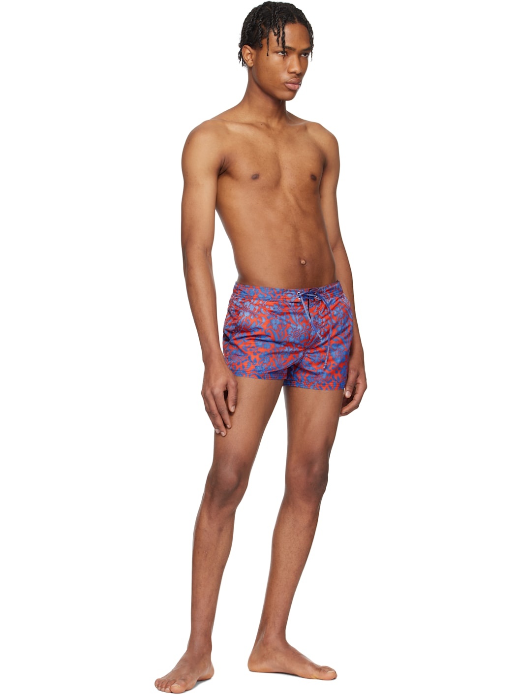 Orange & Blue Printed Nylon Swim Shorts - 4