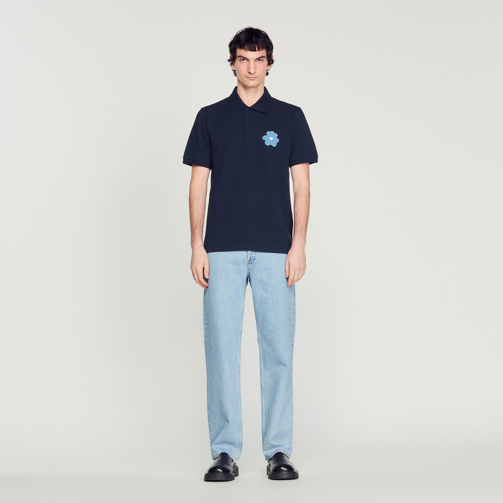 Flower embroidery polo shirt - 3