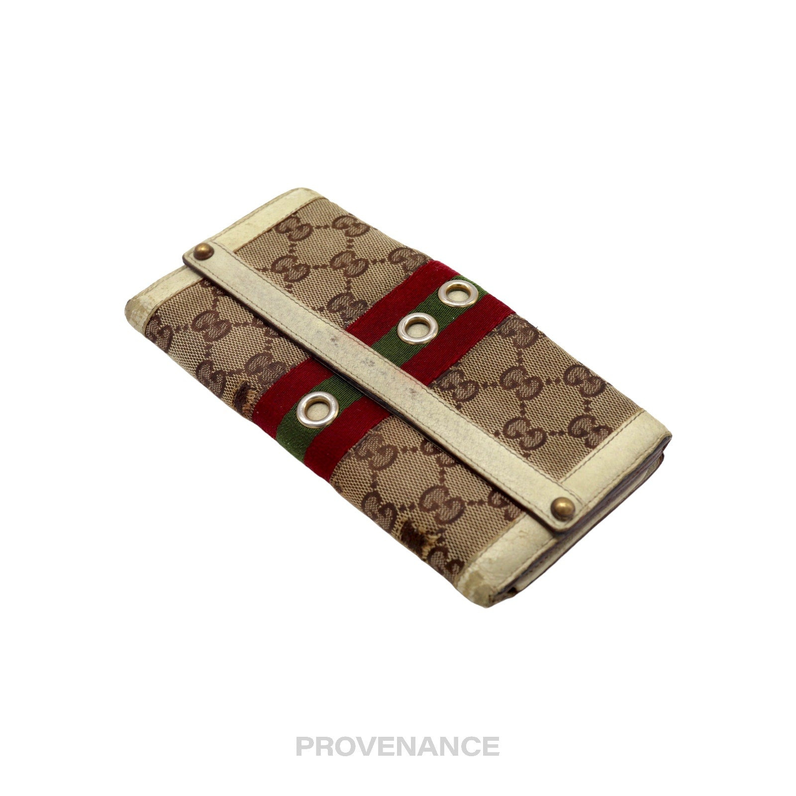 Gucci GG Canvas Long Wallet - White with Web - 3