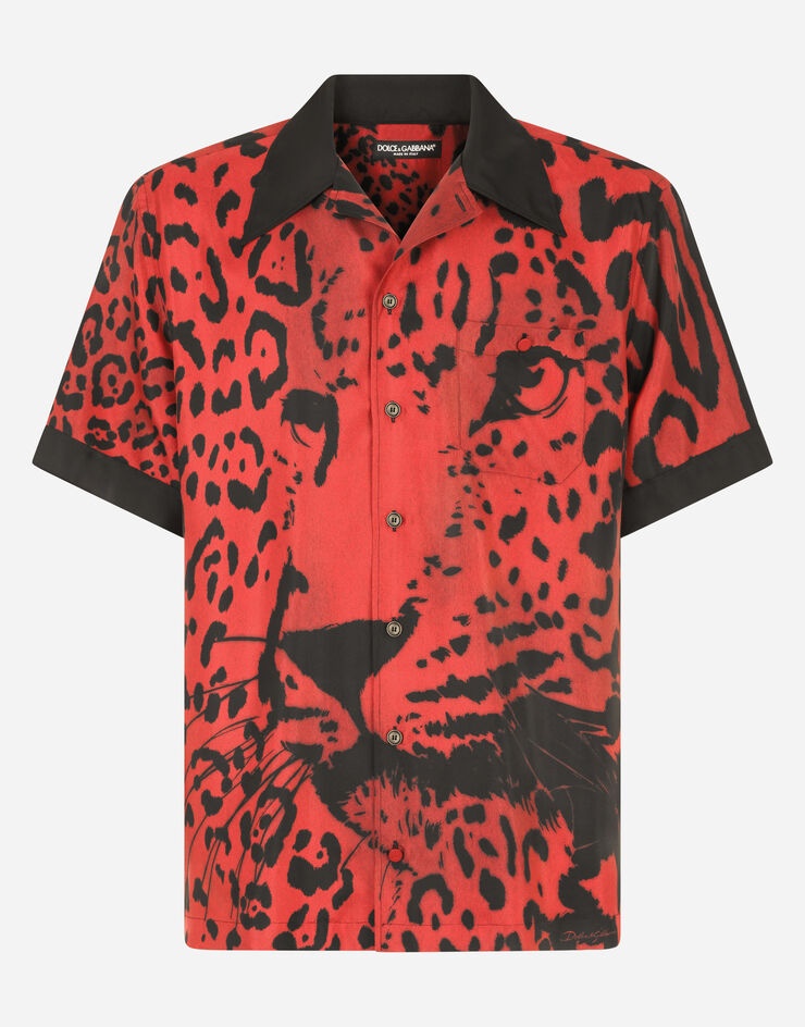 Silk Hawaiian shirt with leopard print - 1