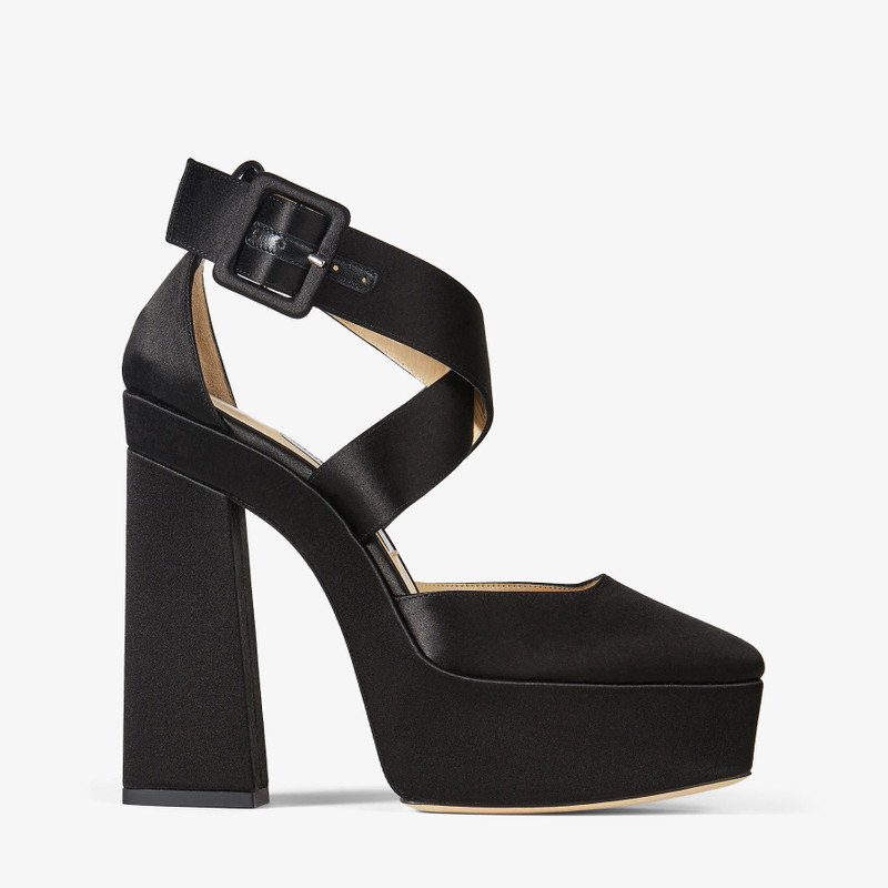 Gian 140 Black Satin Platform Heels - 1