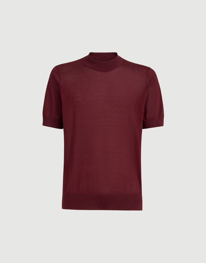 Lightweight silk and cotton knit T-shirt with mock neck 1