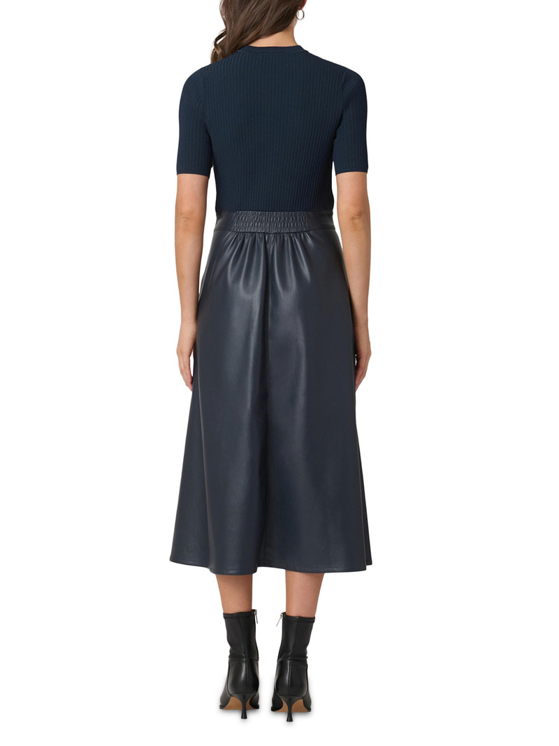 Women's Angela Mixed-Media Faux-Leather Midi-Dress - Navy 3