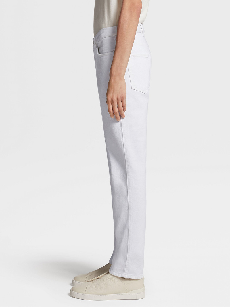 WHITE RINSE-WASHED COTTON ROCCIA JEANS 4
